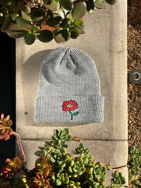 Swis Flower Waffle Knit Beanie (Grey)