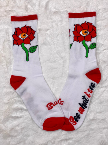 White and Red Swis Socks ( Original Swis Flower)