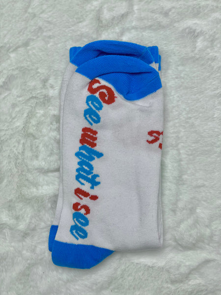 White and Blue Swis Socks (The Love That We Grow vs The Love We Grow From)