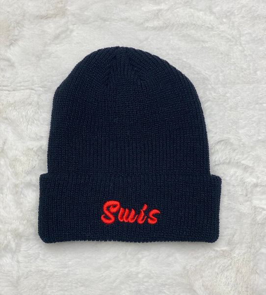 Swis Waffle Knit Beanie (Black)