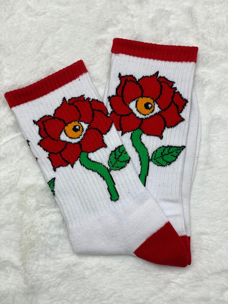 White and Red Swis Socks ( Original Swis Flower)