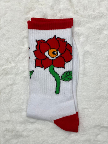 White and Red Swis Socks ( Original Swis Flower)