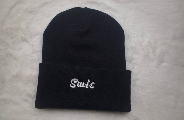 Swis Black Beanie (Flower and Heart Shaped Earth)