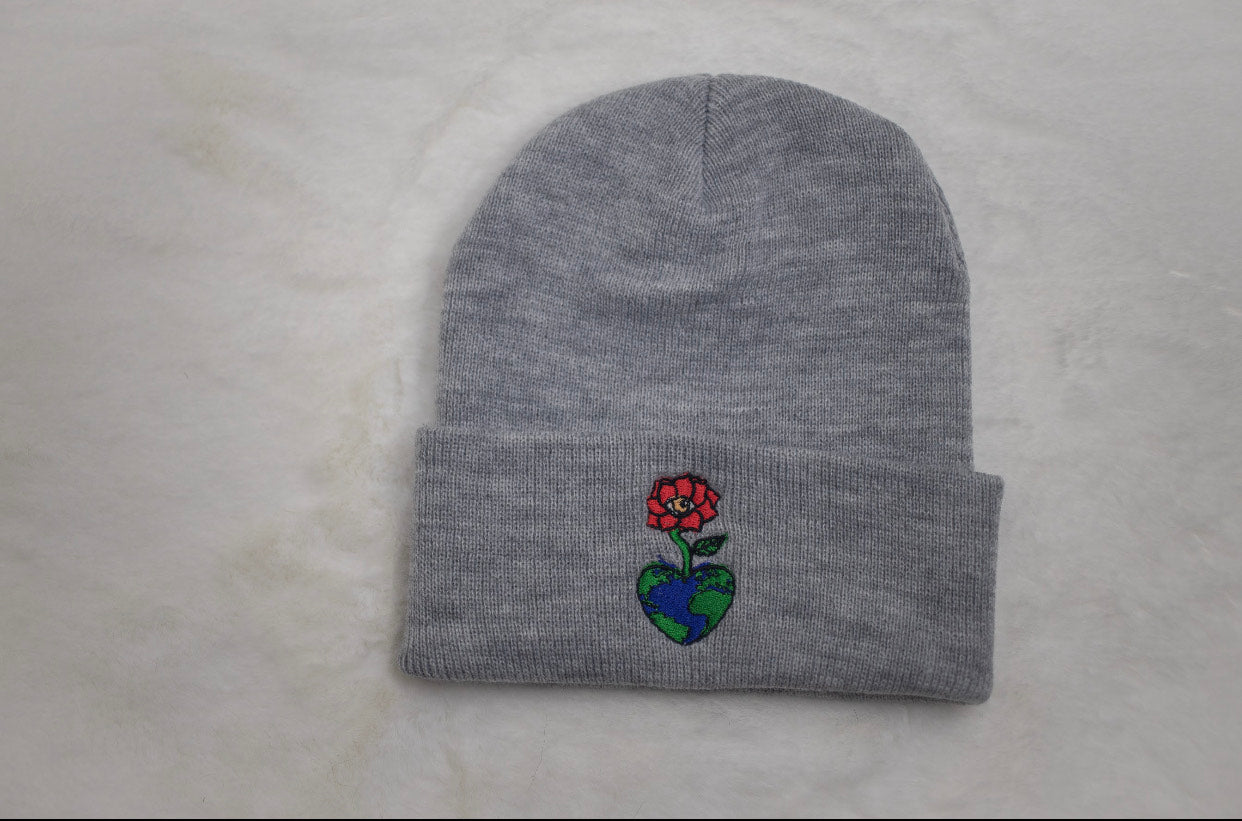 Swis Grey Beanie (Flower and Heart Shaped Earth)