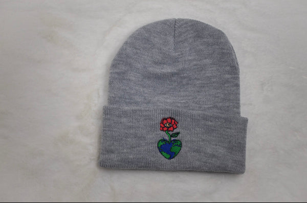 Swis Grey Beanie (Flower and Heart Shaped Earth)