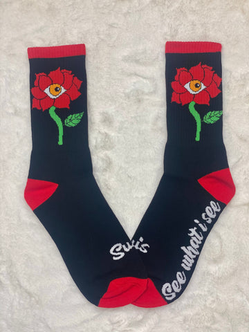 Black and Red Swis Socks ( Original Swis Flower)